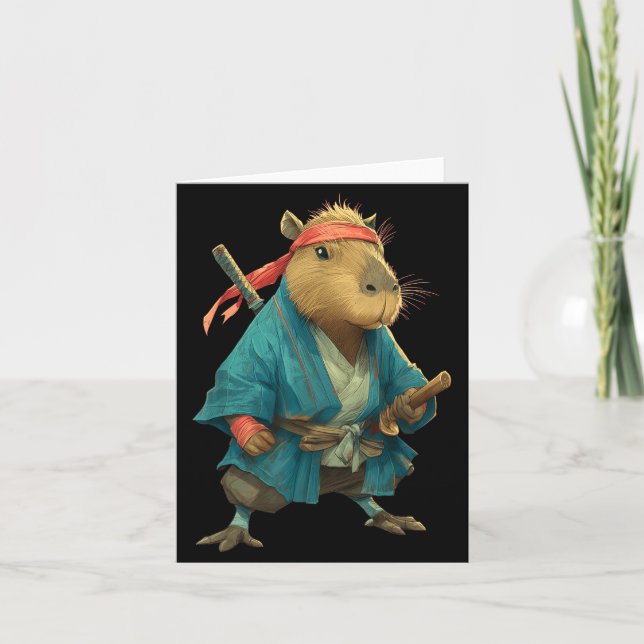 Tarjeta Capybara Ninja Samurái Japón Gráfica Divertida Jap (Anverso)