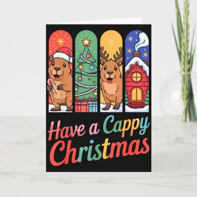 Tarjeta Capybara Reindeer Xmas Have A Capy Christmas  (Anverso)