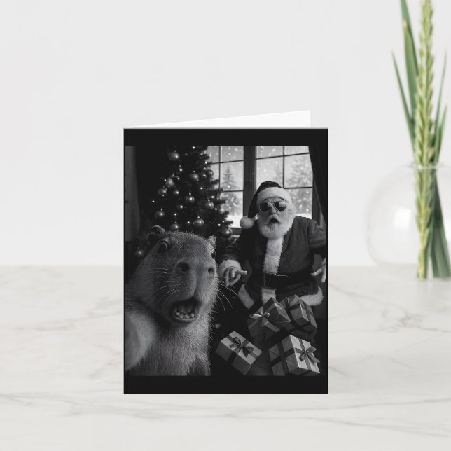 Tarjeta Capybara Selfie With Santa Funny Capybara For Men  (Anverso)