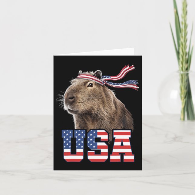 Tarjeta Capybara Usa Bandera Americana Patriótica Hombres  (Anverso)