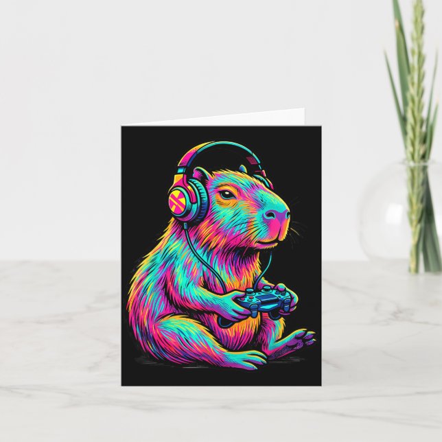 Tarjeta Capybara Video Games Gamer Funny Gaming Graphic Ki (Anverso)