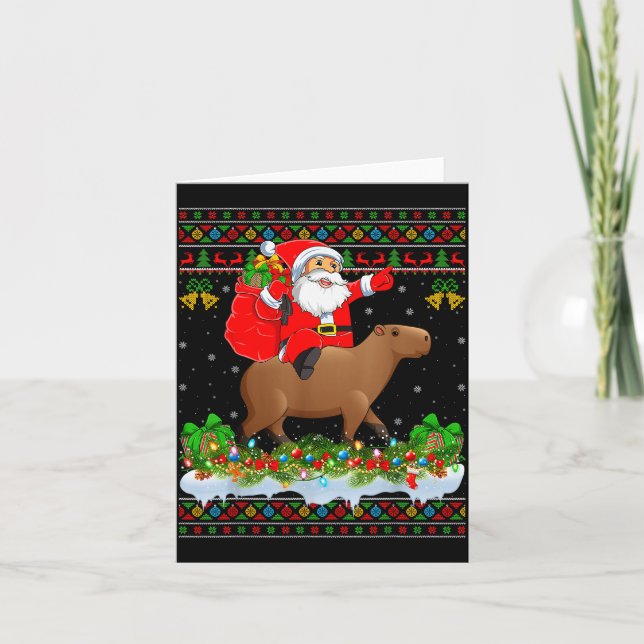 Tarjeta Capybara Xmas Pajamas Ugly Santa Riding Capybara C (Anverso)