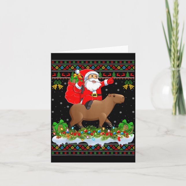 Tarjeta Capybara Xmas Pajamas Ugly Santa Riding Capybara C (Anverso)