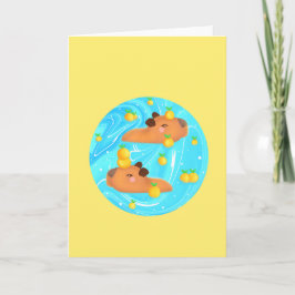 Tarjeta Capybaras En Agua Con Naranjas