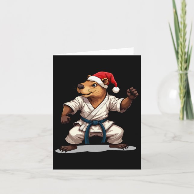 Tarjeta Capyra Karate Navidades Artes Marciales Santa Hat  (Anverso)