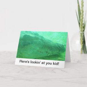 Tarjeta Cara de caimán verde en un blanco