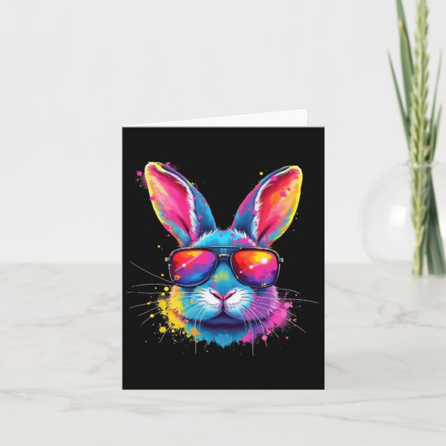 Tarjeta Cara de conejito con ojos de tinte feliz Día de Pa (Anverso)