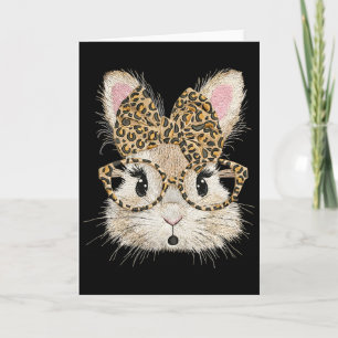 Tarjeta Cara de conejo divertida Gles Coquette lazo leopar