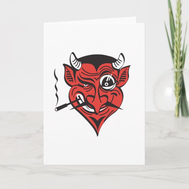 Tarjeta cara de demonio fumador retro (Anverso)