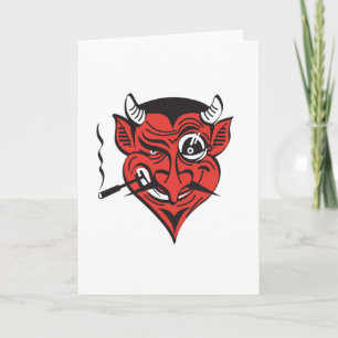 Tarjeta cara de demonio fumador retro