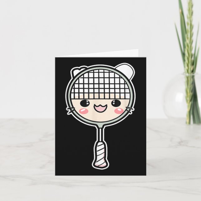 Tarjeta Cara de dibujos animados de raqueta de bádminton j (Anverso)