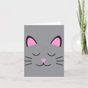 Tarjeta Cara de Gato Cabeza Ojos Cerrados Sonrisa Divertid