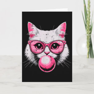 Tarjeta Cara de gato rosa chicle burbuja chica linda mujer