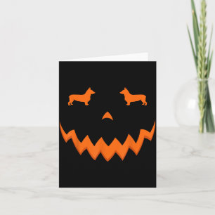 Tarjeta Cara de Halloween de perro Corgi de calabaza