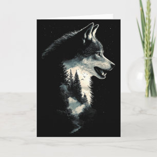 Tarjeta Cara de Lobo Bosque Naturaleza Animales Aullando P
