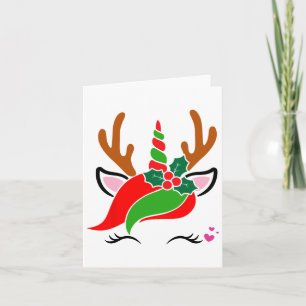 Tarjeta Cara de Reno Unicornio Lindo Navideño Divertido 