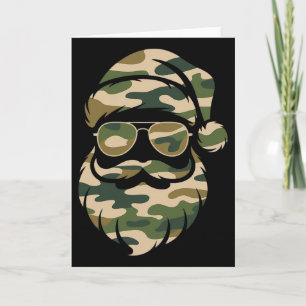 Tarjeta Cara de Santa Vintage Camuflaje Navidad Xmas Camo 