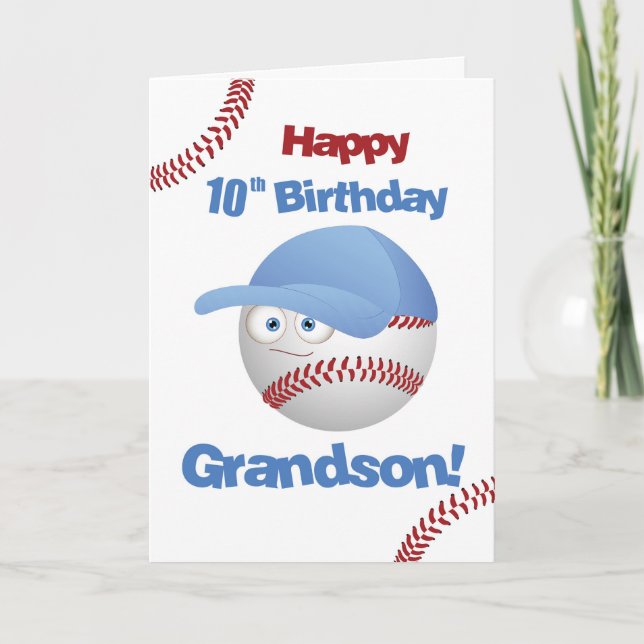 Tarjeta Cara divertida de béisbol con 10 cumpleaños (Anverso)