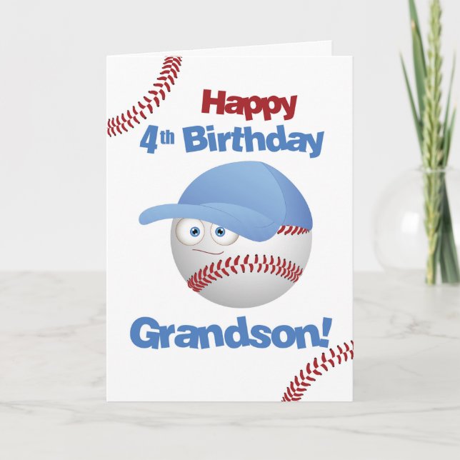 Tarjeta Cara divertida de béisbol con el cuarto cumpleaños (Anverso)