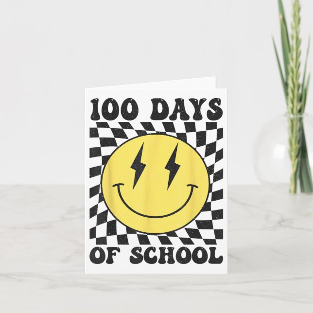 Tarjeta Cara Sonriente 100 Días De Escuela Retro 100º Día  (Anverso)