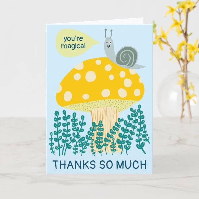 Tarjeta Caracol caprichoso en PERSONALIZADO de hongos mági (flor amarilla)