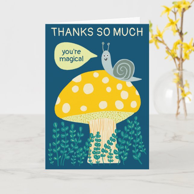 Tarjeta Caracol caprichoso en PERSONALIZADO de hongos mági (flor amarilla)