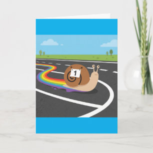 Tarjeta Caracol corredor de maratón Cute Sendero Arcoíris
