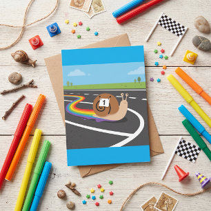 Tarjeta Caracol corredor de maratón Cute Sendero Arcoíris