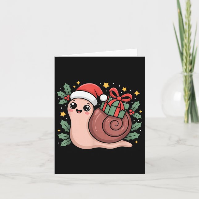 Tarjeta Caracol Santa Kawaii Con Caja Envuelta Y Estrella  (Anverso)