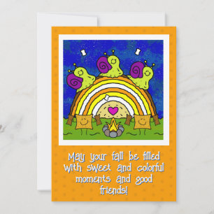 Tarjeta Caracoles cortos cruzando el tronco arcoiris caen