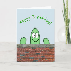 Tarjeta Carácter verde sonriente del cactus que mira