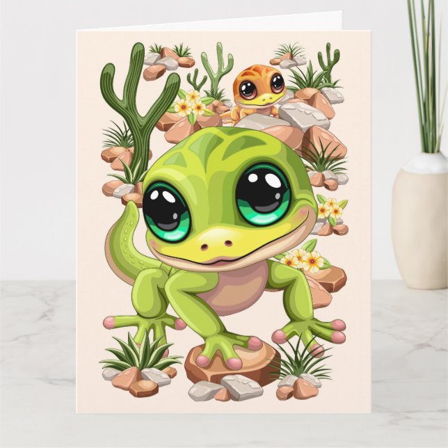 Tarjeta Caracteres de dibujos animados de Baby Geckos Cute (Anverso)