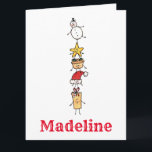 Tarjeta Caracteres de Navidades personalizados<br><div class="desc">Esta tarjeta de Navidades personalizada incluye la "tripulación de Navidad". Un grupo de lindos personajes de Navidades pequeños que adoran divertirse y hacer travesuras a los Navidades. El equipo incluye a Snowman,  Star,  Mince Pie,  Present y Santa Hat.</div>