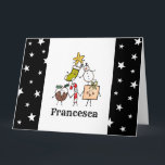 Tarjeta Caracteres de Navidades personalizados<br><div class="desc">Esta tarjeta de Navidades personalizada incluye la "tripulación de Navidad". Un grupo de lindos personajes de Navidades pequeños que adoran divertirse y hacer travesuras a los Navidades. El equipo incluye a Snowman,  Navidades Stocking,  Star,  Navidades Pudding,  Present y Candy Cane.</div>