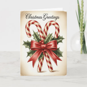 Tarjeta Caramelo de Caña y Lazo de Acebo Navidad