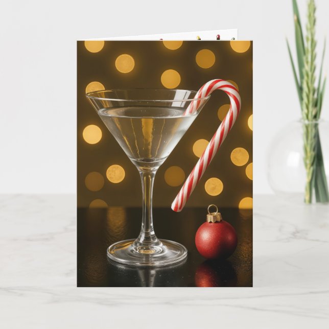 Tarjeta Caramelo de Navidad en una copa de Martini (Anverso)