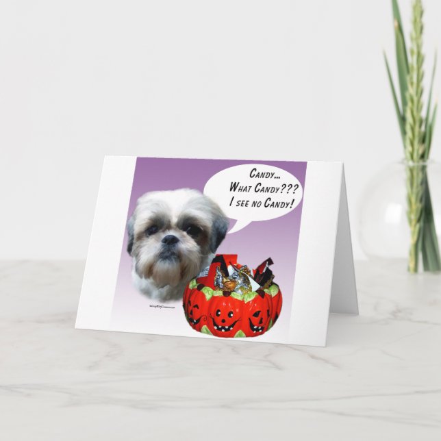 Tarjeta Caramelo de Shih Tzu Halloween (natural) (Anverso)