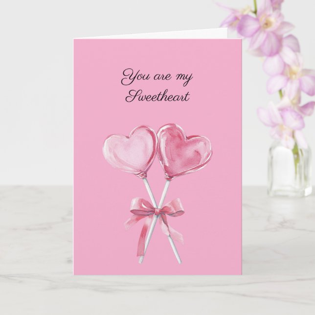 Tarjeta Caramelos corazón con lazo de amor rosa (Orquídea)