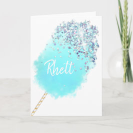 Tarjeta Caramelos de algodón purpurina lindo azul plata co