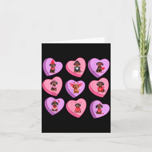 Tarjeta Caramelos de corazones de Dachshund San Valentín P (Anverso)