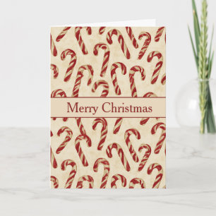 Tarjeta Caramelos de Navidad Cañas de Caramelo Rojas Crema