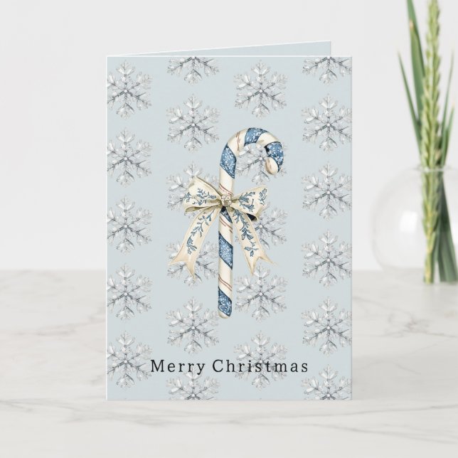 Tarjeta Caramelos de Navidad Lazos Azules Blancos (Anverso)