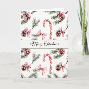 Tarjeta Caramelos Rojos Blancos Piñas de Navidad Navidad