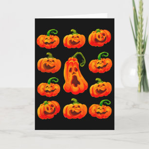 Tarjeta Caras de calabaza divertidas y tontas de Halloween
