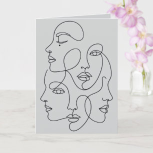 Tarjeta Caras minimalistas de una línea abstracta