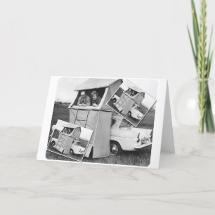 Tarjeta Caravana que acampa del coche del vintage