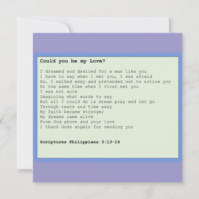 Tarjeta Card ' Could you be my love ' (Anverso)