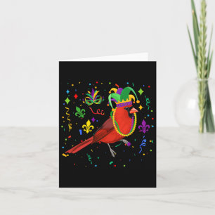 Tarjeta Cardenal Bird Usando Mardi Gras Bebidas Jester Gor