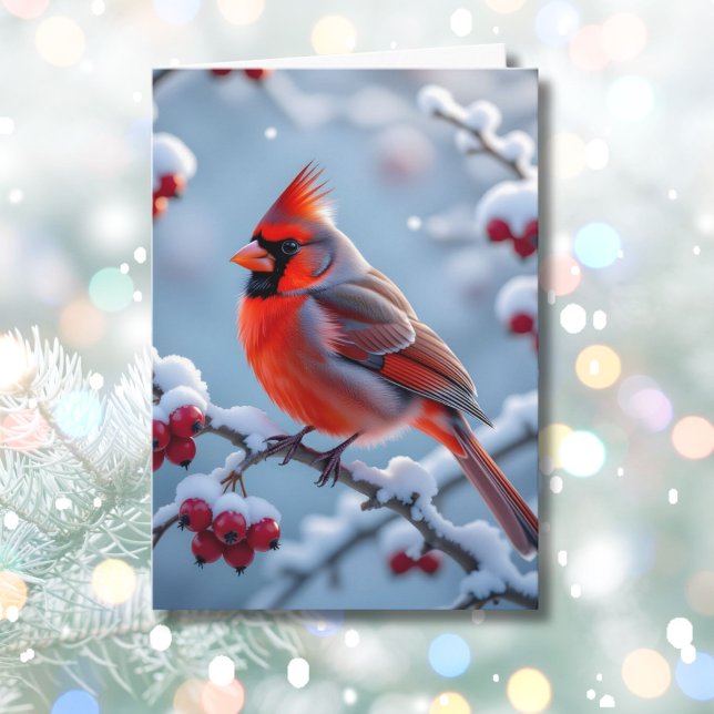 Tarjeta Cardenal Bonito en una rama de nieve Navidades (Subido por el creador)