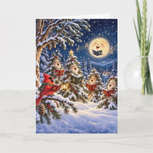 Tarjeta Cardenal de Navidad y Coro del Árbol de Invierno
